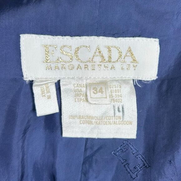 Escada Margaretha Ley 34 Denim Blazer Jacket Gold Elephant Trim Buttons US 4 - Picture 11 of 13
